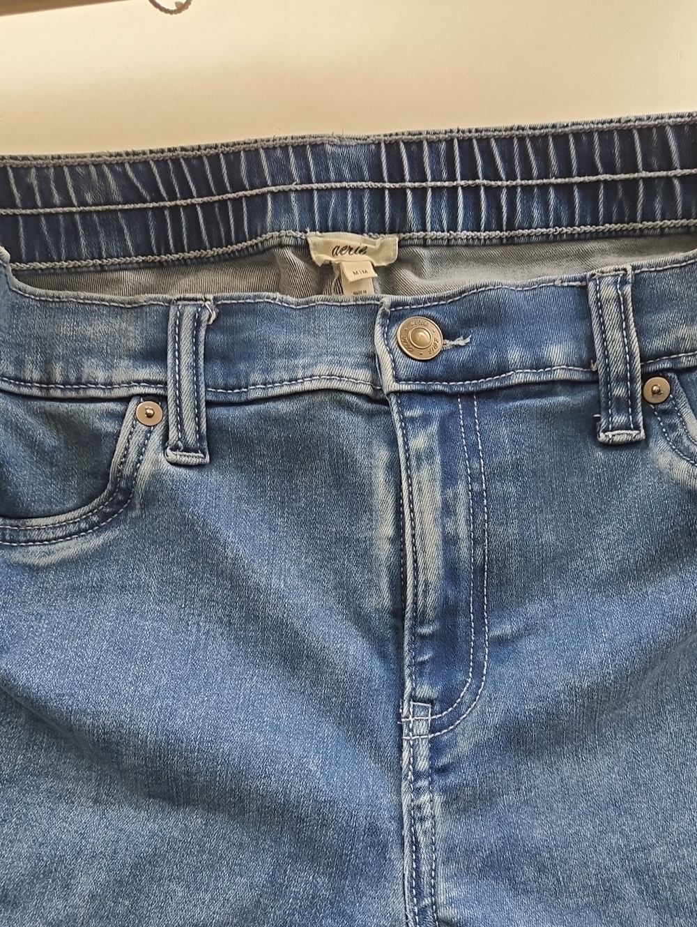 aerie Light Blue Stretch Jeans with Elastic Waistband
